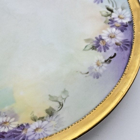 PL Limoges France Hand Painted Floral Gilt Plate Artist Signed Daisies 6.5" - Picture 3 of 7